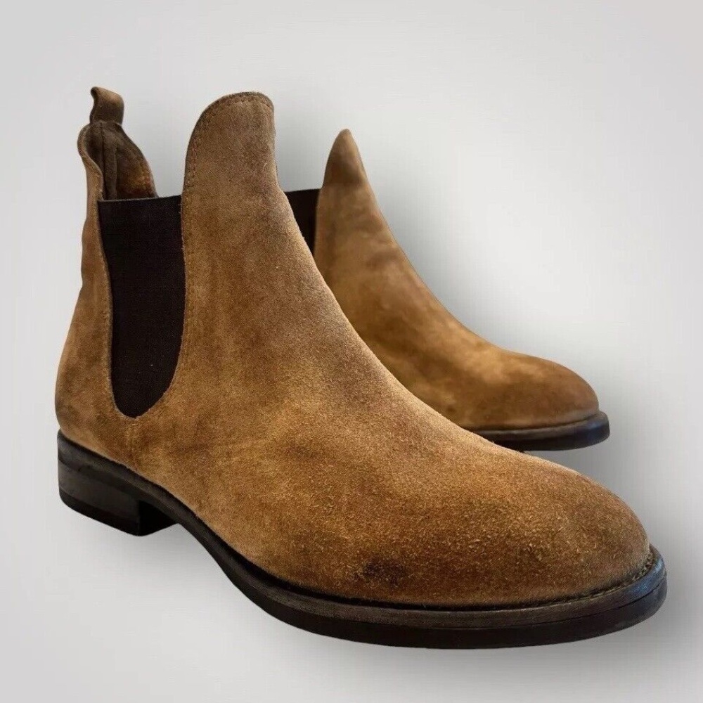 Ethem Women's Chelsea Ankle Boots Size 37 6 Brown Suede Leather Block Heel Shoes